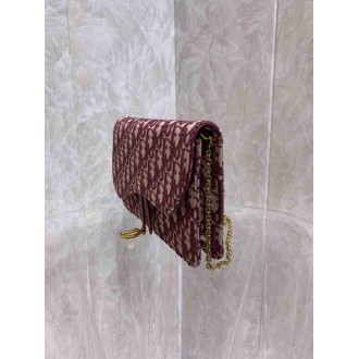 Dior Saddle Chain Pouch In Bordeaux Dior Oblique Jacquard