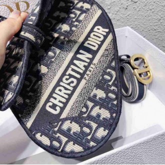 Dior Saddle Pouch Belt Bag In Blue Oblique Canvas