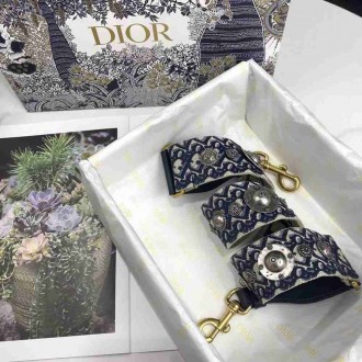 Dior Shoulder Strap in Blue Oblique Embroidery with Medallions