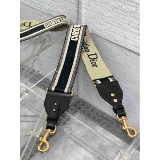 Dior Shoulder Strap with Ring in Black Embroidery Canvas
