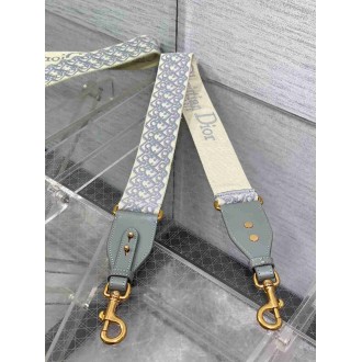 Dior Shoulder Strap with Ring in Gray Oblique Embroidery