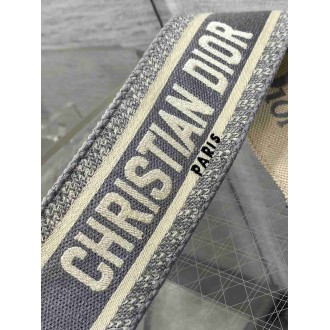 Dior Shoulder Strap with Ring in Grey Embroidery Canvas
