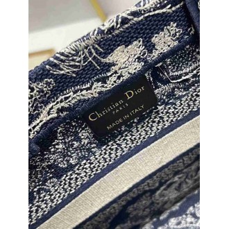 Dior Small Book Tote Bag In Blue Toile de Jouy Reverse Embroidery