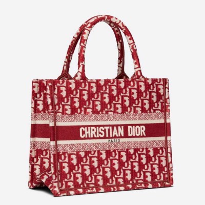 Dior Small Book Tote Bag In Burgundy Dior Oblique Embroidery