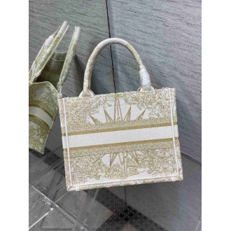 Dior Small Book Tote Bag In Gold Reve d'Infini Embroidery