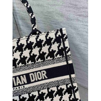 Dior Small Book Tote Bag In Micro Houndstooth Embroidery