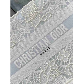 Dior Small Book Tote Bag In Natural Macrame-Effect Embroidery
