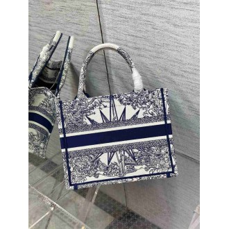 Dior Small Book Tote Bag In White &amp; Blue Reve d'Infini Embroidery