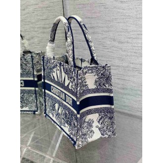 Dior Small Book Tote Bag In White &amp; Blue Reve d'Infini Embroidery