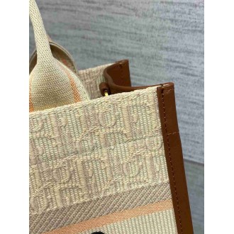 Dior Small Book Tote Bag with Strap in Beige Oblique Embroidered Raffia