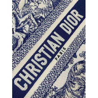 Dior Small Book Tote Bag with Strap in Toile de Jouy Sauvage Embroidery with Blue Calfskin