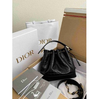 Dior Small Jolie Bucket Bag in Black Macrocannage Lambskin