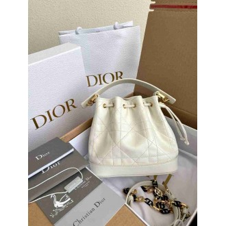 Dior Small Jolie Bucket Bag in White Macrocannage Lambskin