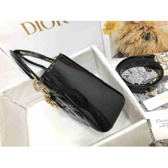 Dior Small Lady Dior Bag In Black Patent Cannage Calfskin