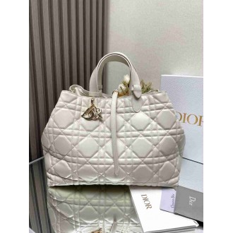 Dior Toujours Large Bag in White Macrocannage Calfskin