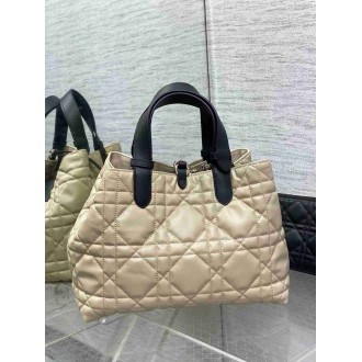 Dior Toujours Medium Bag in Beige and Black Macrocannage Calfskin