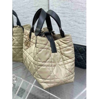 Dior Toujours Medium Bag in Beige and Black Macrocannage Calfskin