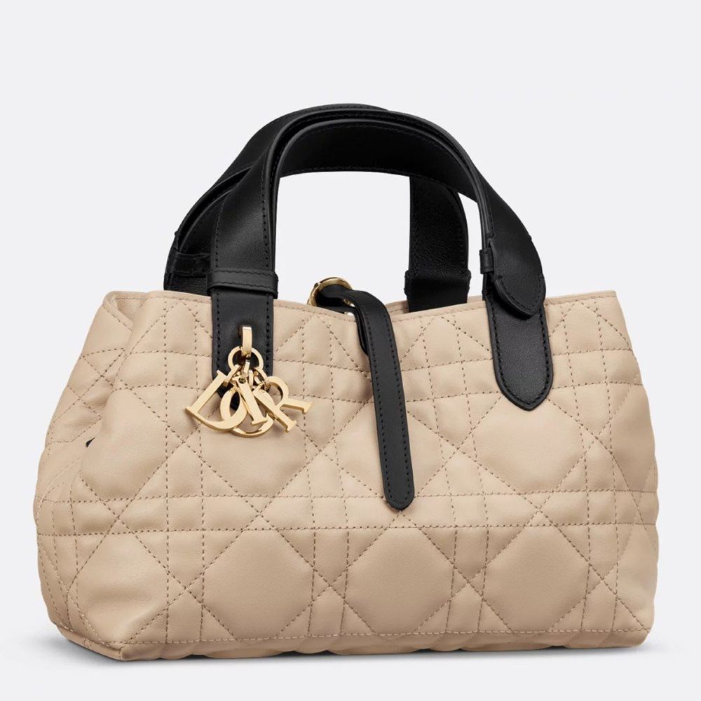 Dior Toujours Small Bag in Beige and Black Macrocannage Calfskin