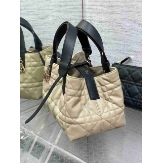 Dior Toujours Small Bag in Beige and Black Macrocannage Calfskin