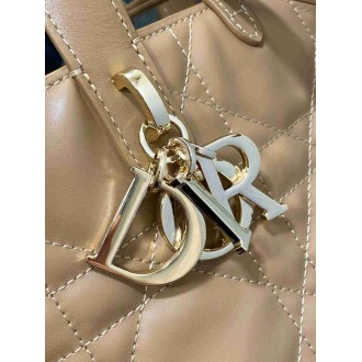 Dior Toujours Vertical Small Tote Bag in Brown Macrocannage Calfskin