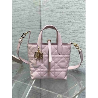 Dior Toujours Vertical Small Tote Bag in Pink Macrocannage Calfskin