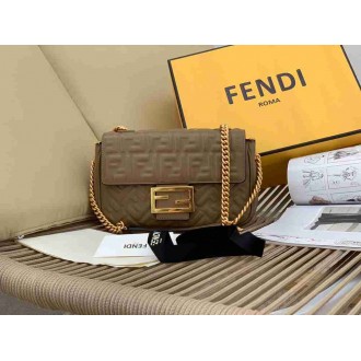 Fendi Baguette Chain Midi Bag In Taupe Nappa Leather