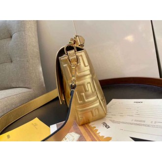 Fendi Baguette Large Bag In Gold Lambskin With FF Motif