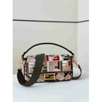 Fendi Baguette Medium Bag in Canvas with Multicolor FF Embroidery