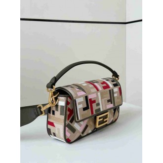 Fendi Baguette Medium Bag in Canvas with Multicolor FF Embroidery