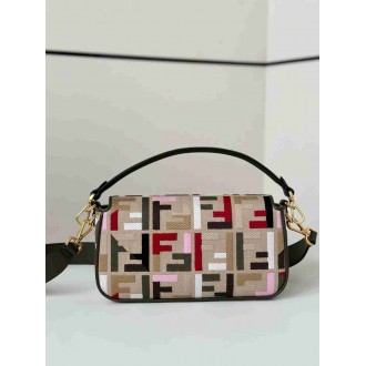 Fendi Baguette Medium Bag in Canvas with Multicolor FF Embroidery