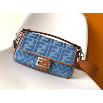 Fendi Baguette Medium Bag in Denim with FF Embroidery