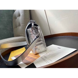 Fendi Baguette Medium Bag In Silver Lambskin With FF Motif