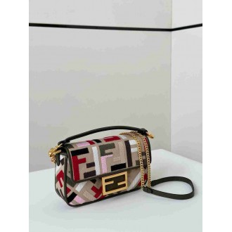 Fendi Baguette Mini Bag in Canvas with Multicolor FF Embroidery
