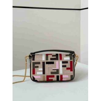 Fendi Baguette Mini Bag in Canvas with Multicolor FF Embroidery