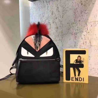 Fendi Black Bag Bugs Eyes Fox Fur Backpack