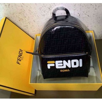 Fendi Black Glazed Fabric Large Backpack