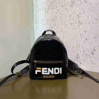 Fendi Black Glazed Fabric Mini Backpack