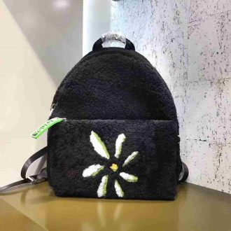 Fendi Black Large Shearling Backpack