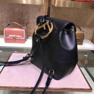 Fendi Black Leather Logo Backpack