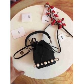 Fendi Black Mini Mon Tresor Pearls Bucket Bag