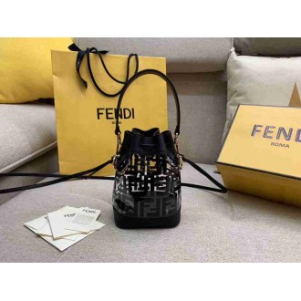 Fendi Black Mon Tresor Mini Bucket Bag In Transparent PU