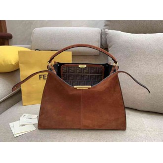 Fendi Brown Peekaboo X Lite Large Suede Bag
