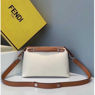 Fendi By The Way Medium Bag In Canvas With Tan Leather