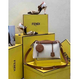 Fendi By The Way Medium Bag In Canvas With Tan Leather
