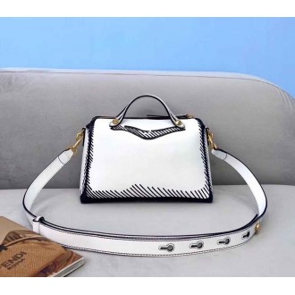 Fendi By The Way Medium Bag In White Printed Leather