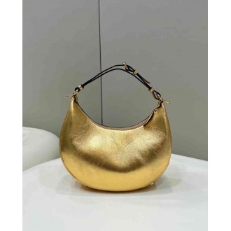 Fendi Fendigraphy Small Hobo Bag In Gold Laminated Leather