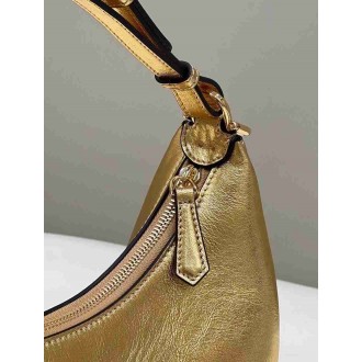 Fendi Fendigraphy Small Hobo Bag In Gold Laminated Leather