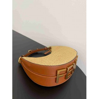 Fendi Fendigraphy Small Hobo Bag in Natural Raffia