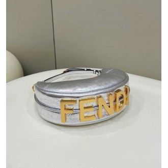 Fendi Fendigraphy Small Hobo Bag In Silver Laminated Leather