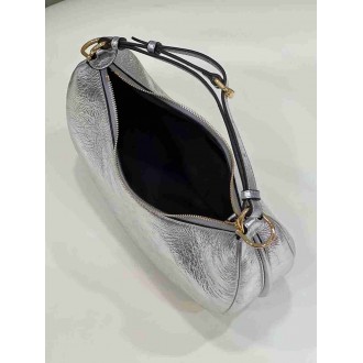 Fendi Fendigraphy Small Hobo Bag In Silver Laminated Leather